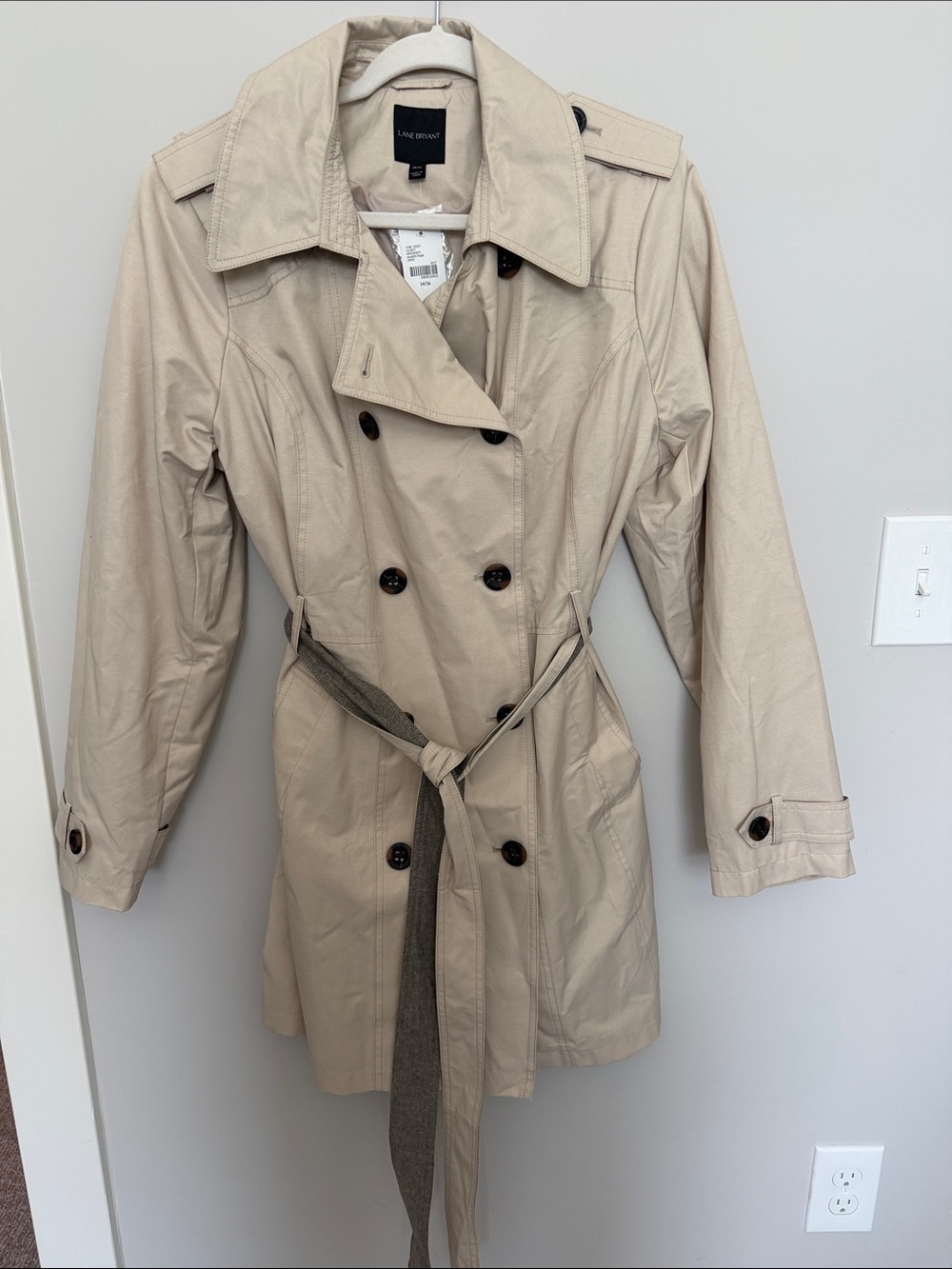 Lane Bryant Beige Trench Coat - Classic Double-Breasted Fit 14/16 NWT